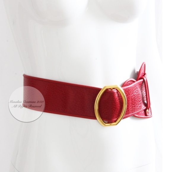 Yves Saint Laurent Wide Belt YSL Vintage Red Leather with Heart HTF Vintage - Picture 4 of 10